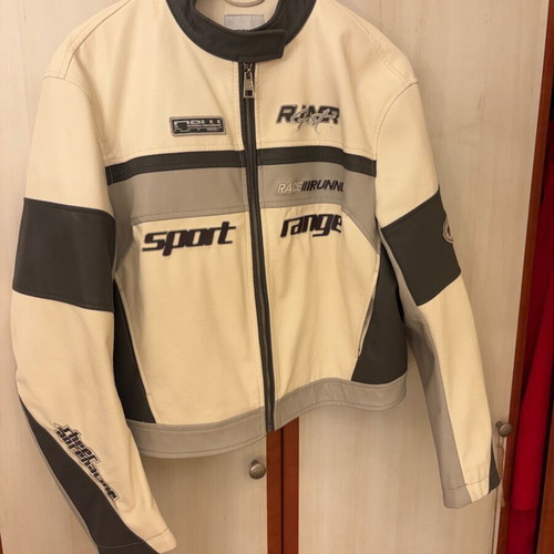 Bershka unisex leather jacket like new, motorcycle style, white and gray