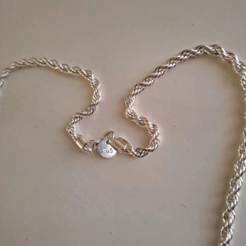 Silver 925 Rope Chain Necklace and Bracelet Set