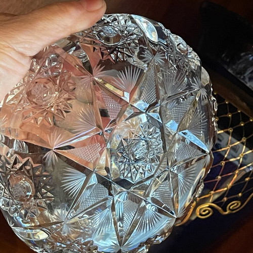Large Bohemian Crystals Ashtray used, Bohemian crystal