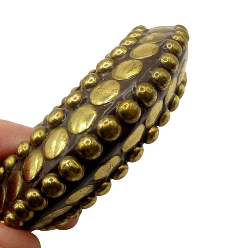 Vintage wooden bracelet with brass metal caps boho style like new