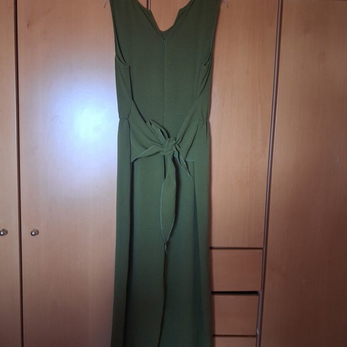 Jumpsuit new, sleeveless, khaki green, zipper back, belt, wide fit, XL