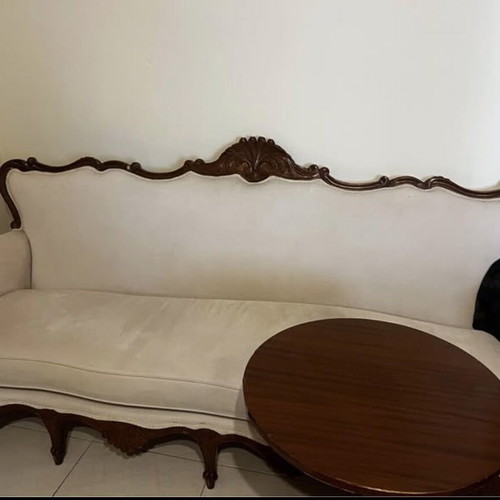 Vintage living room set refurbished, includes sofa, 4 armchairs and stool