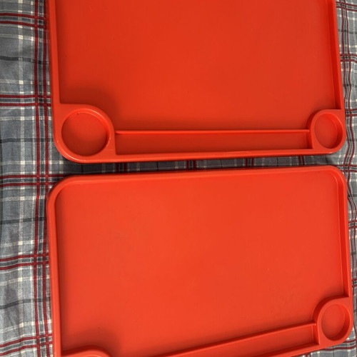 IKEA red plastic bed trays used, set of 2