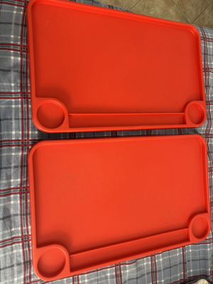 IKEA red plastic bed trays used, set of 2