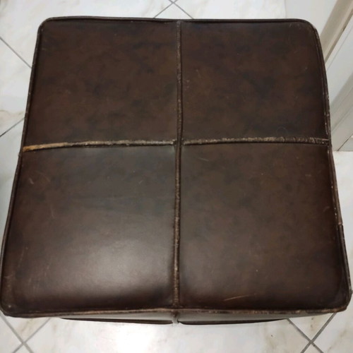 Cube stool used with antique aniline leather, dark brown