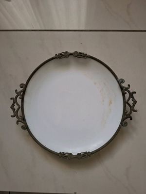 Vintage plate used Bavarian porcelain with bronze rim