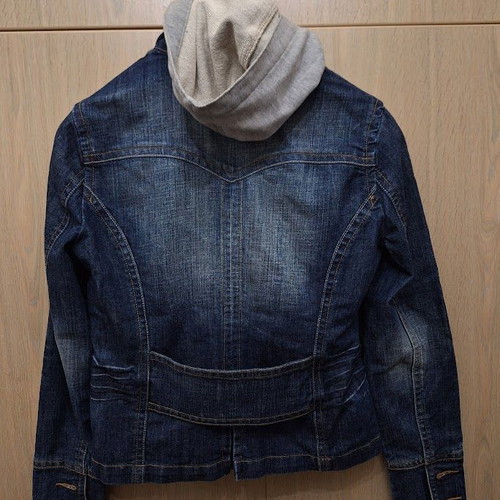 Women's jeans jacket with hood M like new, gray and blue