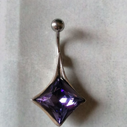 Navel piercing new with purple princess cut zircon, 925 silver