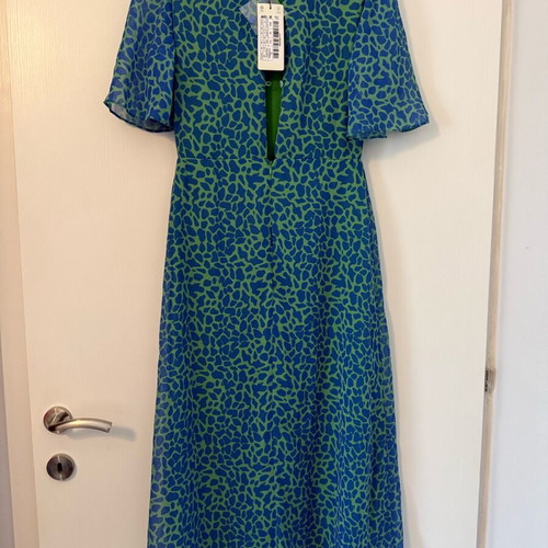 Women's short-sleeve midi summer dress blue size S new