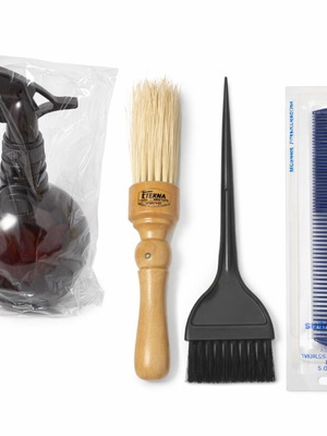 Professional hairdressing kit new with spray bottle, brushes, and comb