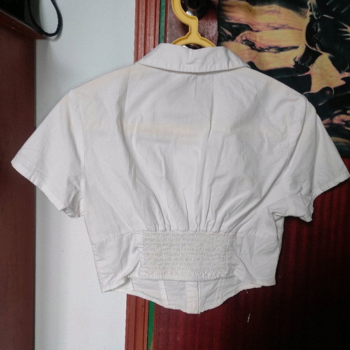 Corset Style Button Up Shirt H&M used, XS, off white cotton