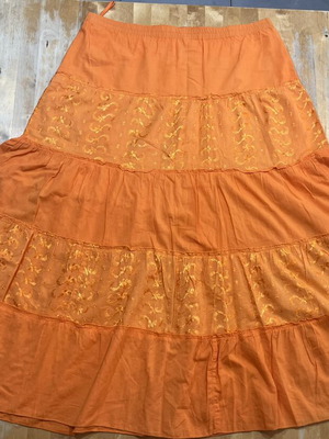 Long summer skirt orange 100% cotton made in India