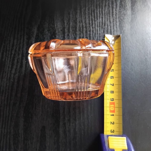 Vintage glass box with lid Art Deco style, used, pink-peach