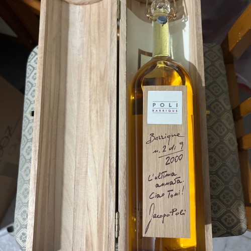 Grappa Poli Barrique 2000 vintage sealed with wooden case
