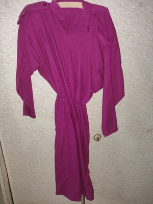 Vintage fuchsia dress used with elastic waist, retro 80s style