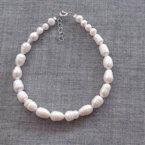 Juliette Bracelet with Natural White Pearls and 925 Silver, Handmade New