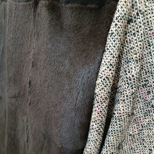 Coat with Real Fur New Handmade Unique Piece Size L-XL