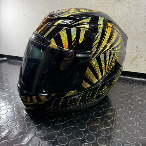 ICON Airflite helmet size M 58cm used with black-gold holographic design