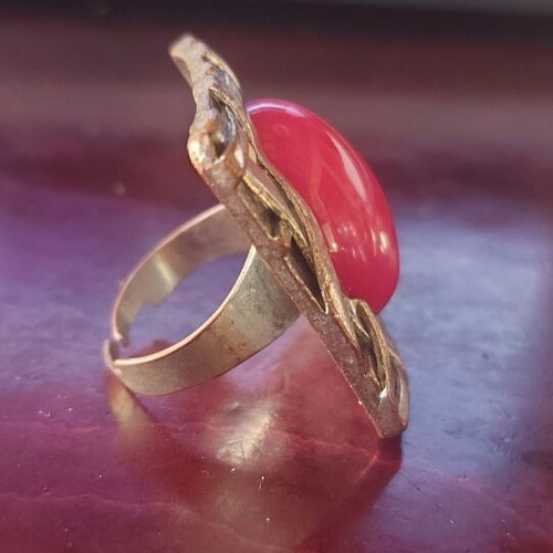 Vintage large ring new, red and silver