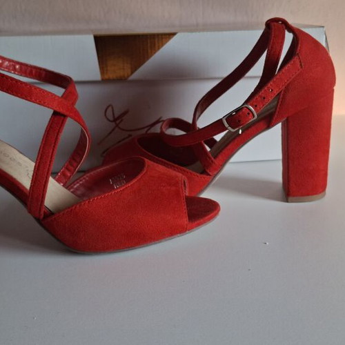 Red suede sandals, size 37, 9cm heel