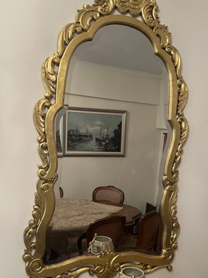 Vintage Rococo Mirror with Gold Leaf and Crystal, Like New