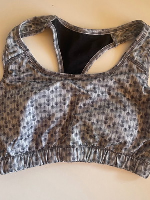 Sports Bra Used Grey Black Racerback with Geometric Dot Pattern
