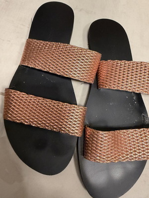 Glamazons leather sandals, black and gold, size 37