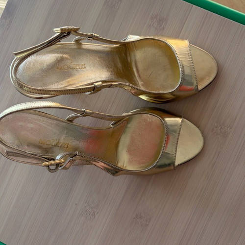 Mourtzi leather gold slingback sandals size 35 used with strass