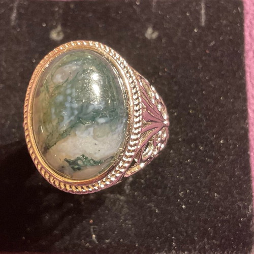 Ring one size with natural moss agate stone