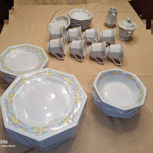 China porcelain dinner set used, polygonal design, for 8 people