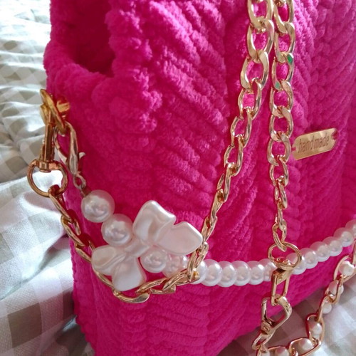 Handmade small bag new with pink velvet thread and pearls