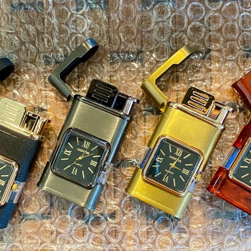 Gas Windproof Lighter with Quartz Clock new