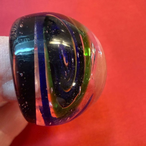 Glass ring like new, multicolored, round statement style