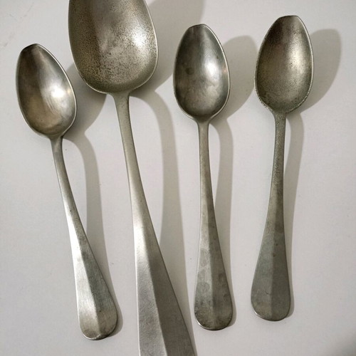 Soldier cup and 4 spoons used, alpaca Benendorf Baycher