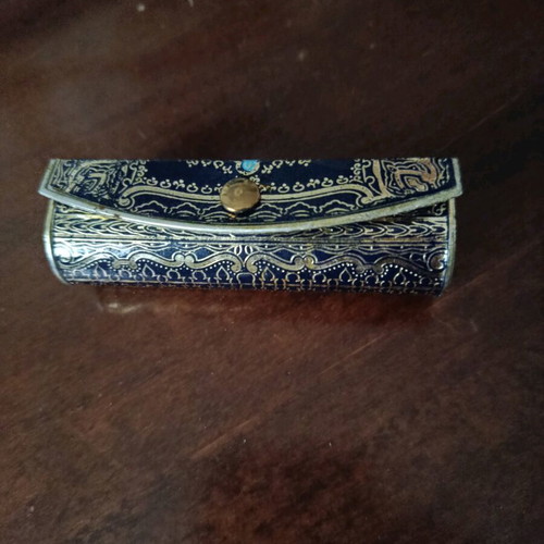 Vintage lipstick case used, Italian with art deco mirror