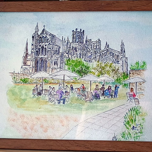 Watercolor framed print of Ely Cathedral new, A4 size
