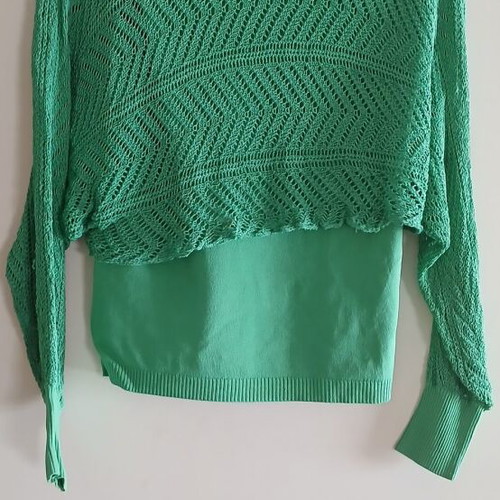 Layered green knitted blouse, boho chic style