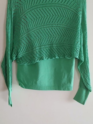 Layered green knitted blouse, boho chic style