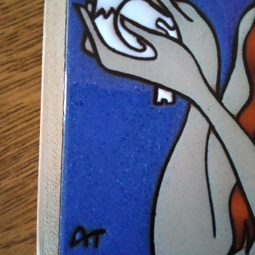 Ceramic art tile by Angelos Tsakirakis girl with dove like new