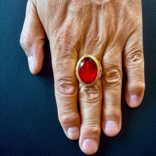 Ruby Sultan stainless steel ring with red crystal, M FORGE