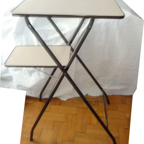 Metal and wood folding table like new sturdy construction