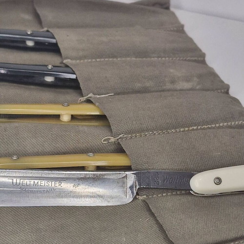 Solingen razor collection used, 6 pieces with fabric case