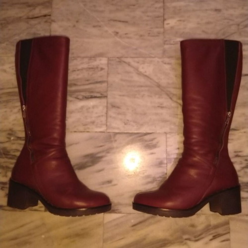 Women's leather boots, red, high heel, size 38