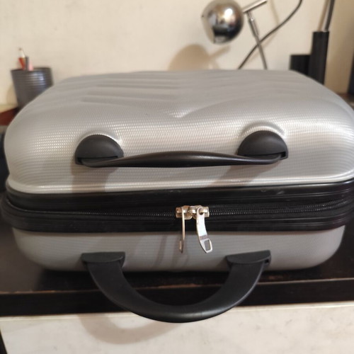 Vanity Case hard gray with embossed zig-zag design new
