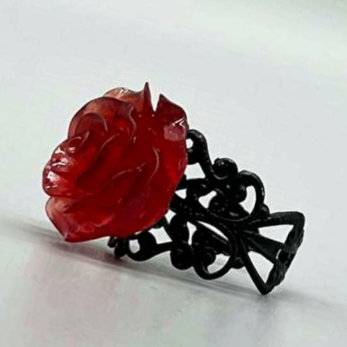 Ring with red rose new, adjustable with stainless steel base