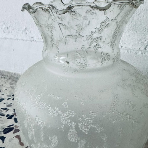Vintage glass lampshades set used, matte with embossed design