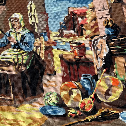 Handmade textile painting used, dimensions 1.02x0.50 m