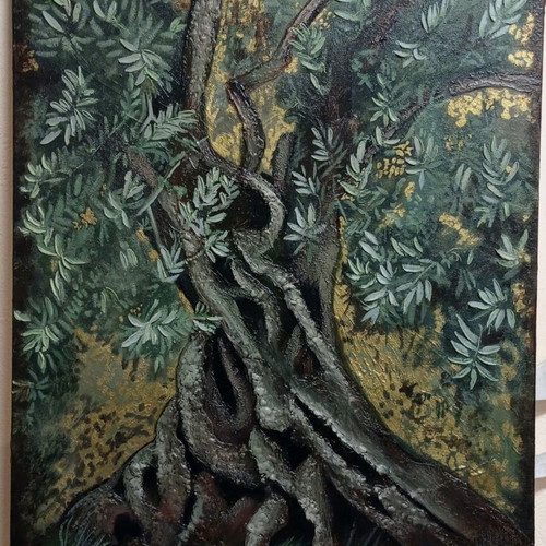 Olive painting new, acrylics, mixed technique 60×90