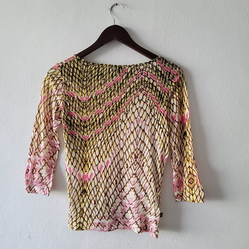 Just Cavalli vintage Y2K reptile print cotton mesh top, pink multicolor
