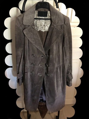 BSB genuine suede coat jacket gray like new with lace and belt